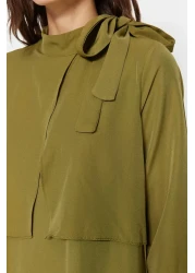  Modest Khaki Collar Tie Detailed Woven Dress TCTSS23EB00283