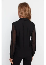  Collection Transparent Black Woven Shirt - Regular Fit, TWOAW20GO0116