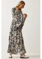 Happiness İstanbul Women's Beige Patterned Summer Viscose Dress DD01303