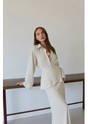 Laluvia طقم قميص تنورة بحزام من Natural - 8763