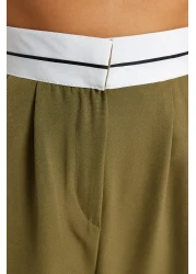  Collection Oil Green Wide Leg New Tyle Fabric Trousers