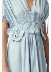  Collection Light Blue 3D Flower Detailed Poplin Stylish Evening Dress Night Graduation Dress Tprss24El00282