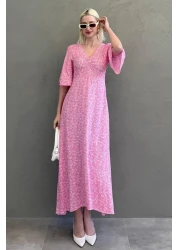 Madmext فستان نصف كم منقوش بالزهور الوردية MG2390