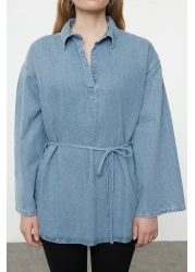  Collection قميص دينم أزرق كبير الحجم - مربوط، TWOAW25GO00082