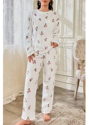 BELLA NOTTE طقم بيجامة قطنية طويلة منقوشة بالزهور