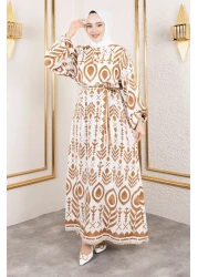 Tesettür Dünyası فستان فيسكوز منقوش على شكل جمل TSD 250140
