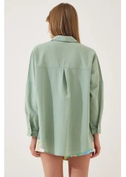 Happiness İstanbul قميص أساسي طويل كبير الحجم للنساء باللون الأخضر الفاتح DD00842