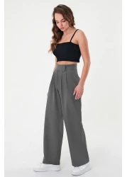 Hazel Women's Anthracite High Waist Velcro Palazzo Trousers.