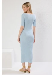  Collection Blue Midi Belted Knitwear Dress Twoss25El00307