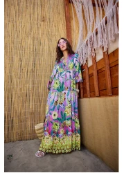 LOCCO Women's Abstract Botanical Pattern Dress Pink-Purple