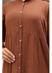 sefamerve Half Button Sleeve Elastic Dress 2074-01 Tan