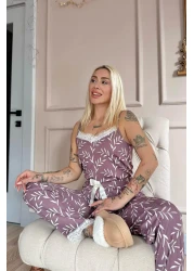 Pijamaevi Purple Olive Branch Lace Rope Strap Knitted Women's Pajama Set