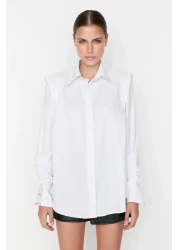  Collection Sagaza Studio Poplin Shirt - White, Drawstring Detail, Woven TPRAW22GO1191