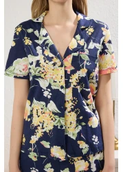  Collection Navy 100% Cotton Floral Knitted Pajamas Set Thmss20Pt0063