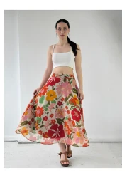 Retrobird تنورة طويلة مبطنة من الشيفون من فاليري زهرية للنساء باللون الكريمي