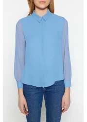  Collection قميص منسوج أزرق فاتح - أكمام شفافة، مقاس عادي TWOAW20GO0116