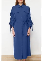  Modest فستان قميص قطني بأكمام وحزام قابل للتعديل - TCTSS23EB00365