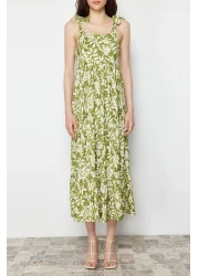  Collection Green Tie-Up Suspender Skirt Ruffle Ribbed Maxi Knitted Maxi Dress TWOSS23EL02328