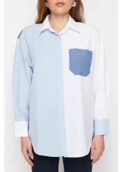 Collection Blue Color Blocked Oversize Wide Fit Woven Shirt TWOSS24GO00136