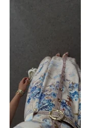 HAZELANNA Linen Textured Digital Printed Blue Floral Dress