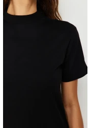  Collection Black Stand Collar 100% Cotton T-Shirt - Twoaw20Ts0096
