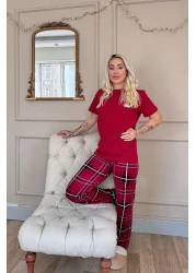 Pijamaevi Claret Red Bear Short Sleeve Dear Family Pajamas - Women's Set