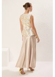  Collection Silver-Gold Ethnic Pattern Jacquard Woven Stylish Bottom Top Suit Tprss25Au00006