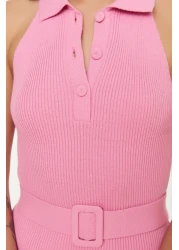  Collection Pink Belt Detailed Knitwear Midi Dress TWOSS22EL1031
