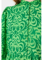  Modest Green Patterned Half Placket Wide Fit Cotton Woven Dress TCTSS23EB00222