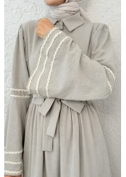 Salih Çelebi Spanish Sleeve Belted Dress 2035 - Dark Stone