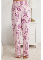  Collection Pink Animal Print Ribbed Viscose Woven Pajamas Set Thmss25Pt00022