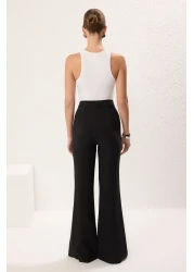  Collection Black Flare Woven Fabric Trousers with Spanish Leg Slit - Twoaw22Pl0046