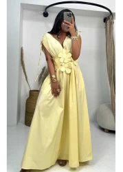 Sohotique By P Embroidered Flower Applique Dress Yellow