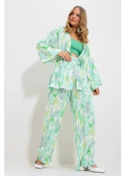 Trend Alaçatı Stili Women's Green Kimono Jacket And Palazzo Pants Set Alc-X11750