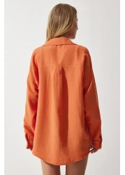 Happiness İstanbul Women's Orange Oversize Muslin Shirt with Pockets MX00150