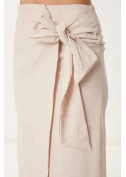 Happiness İstanbul Women's Cream Linen Shirt Skirt Suit Fn03475