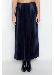 Collection Navy Blue Pleated Maxi Stretchy Knitted Skirt TWOSS24ET00041