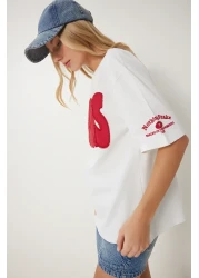 Happiness İstanbul تي شيرت نسائي من القطن مطرز بشعار إكرو CR00463