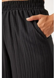 Happiness İstanbul Black Belted Palazzo Vest and Knitted Set - BY00055