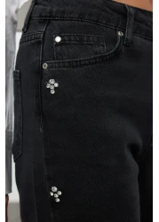  Collection Black Jewelled High Waist Mom Jeans Twoaw25Je00255