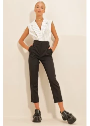 Trend Alaçatı Stili Women's White Shirt Collar Fillet Striped Blouse ALC-X10724