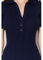  Collection Navy Blue Maxi Polo Neck Dress Twoss24El00282