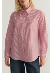  Collection قميص منسوج كبير الحجم مخطط باللون الأحمر TWOAW23GO00359