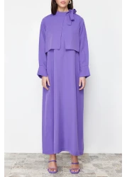 Modest Purple Collar Tie Detailed Woven Dress TCTSS23EB00283
