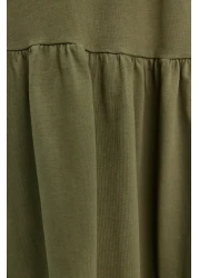  Collection Khaki Gathered Short Sleeve Knitted Maxi T-Shirt Dress Twoss24El00132