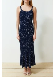  Collection فستان طويل محبوك مرن منقوش باللون الأزرق الداكن TWOSS24EL00682