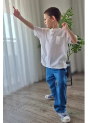 BALKABAĞI Blue - White Oversize Muslin Shirt & Pants Set TYE0032