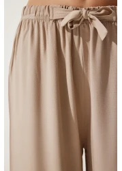 Happiness İstanbul Women's Beige Summer Viscose Palazzo Trousers EN00610