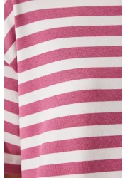 Happiness İstanbul Women's Dried Rose Crew Neck Striped Crop Knitted T-Shirt CR00427