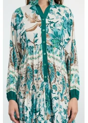  Modest Green Floral Patterned Viscose Dress - TCTSS24EB00221